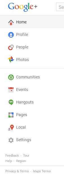 Google plus menu