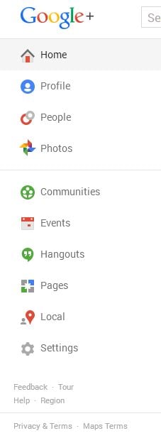 Google plus menu