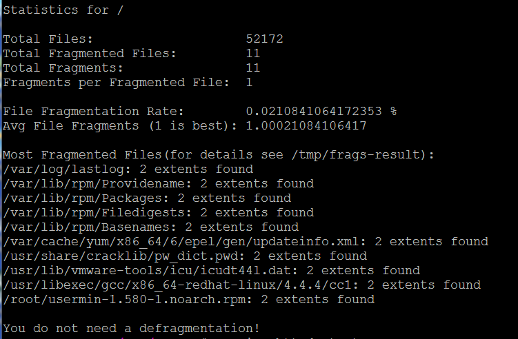 Defragfs results 2