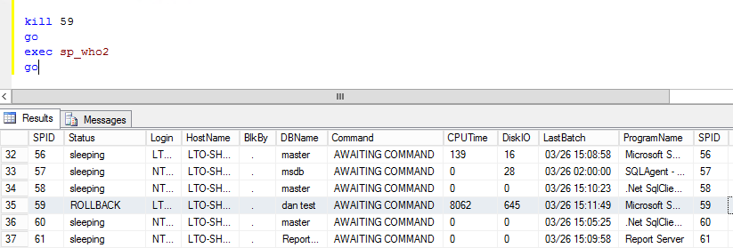 SQL Server Kill sp_who2