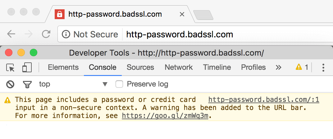 Note secure warning message shown to users Note secure warning message shown to users