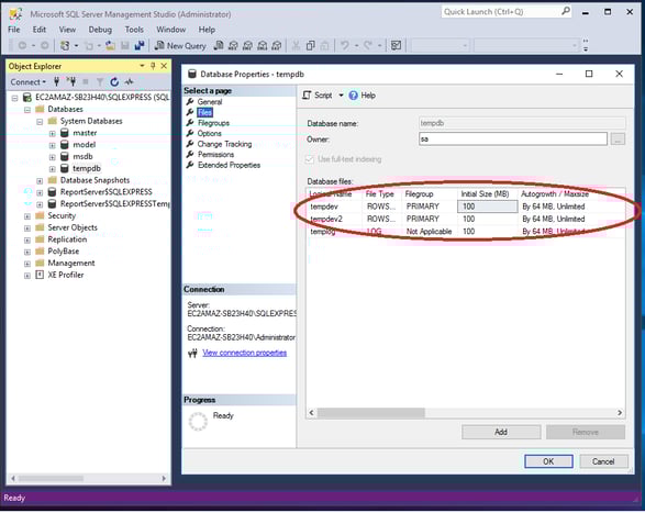 To add another tempdb data file, you need to connect to the SQL Server