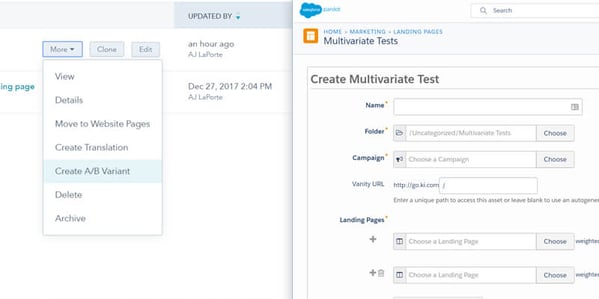 HubSpot (left) and Pardot's (right) Multivariant A/B Testing HubSpot (left) and Pardot's (right) Multivariant A/B Testing