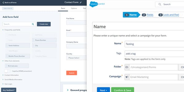 HubSpot (left) and Pardot's (right) Form Builders HubSpot (left) and Pardot's (right) Form Builders