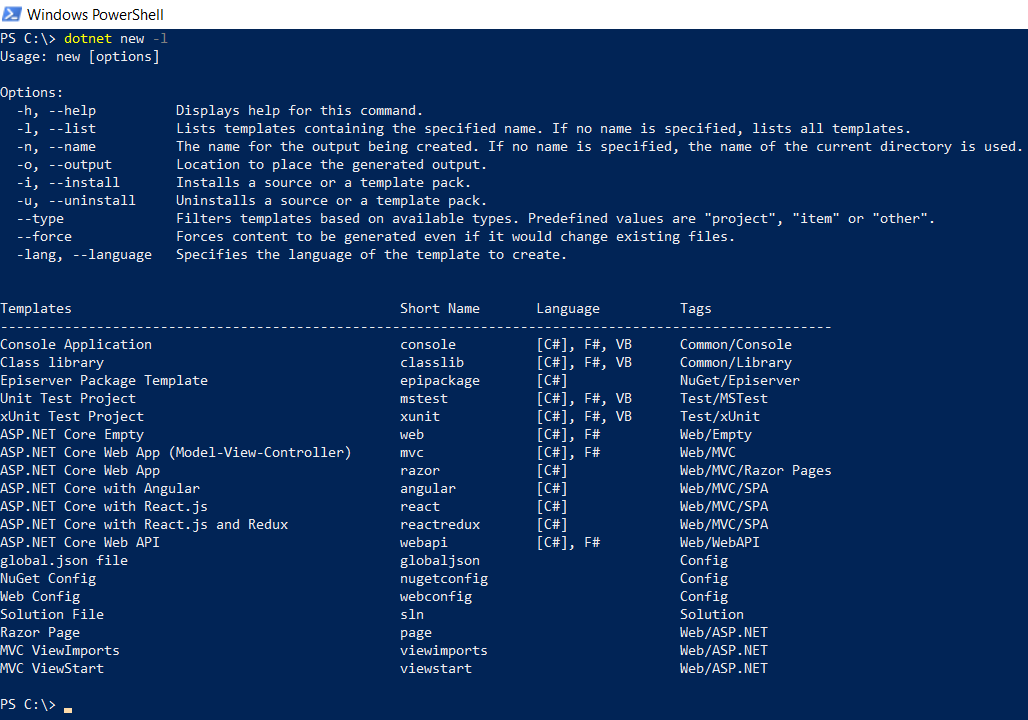 dotnet-new-list