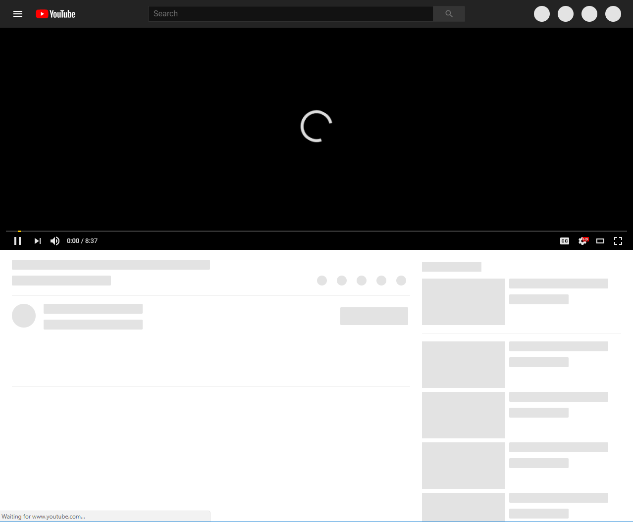 YouTube's skeleton screen with placeholders