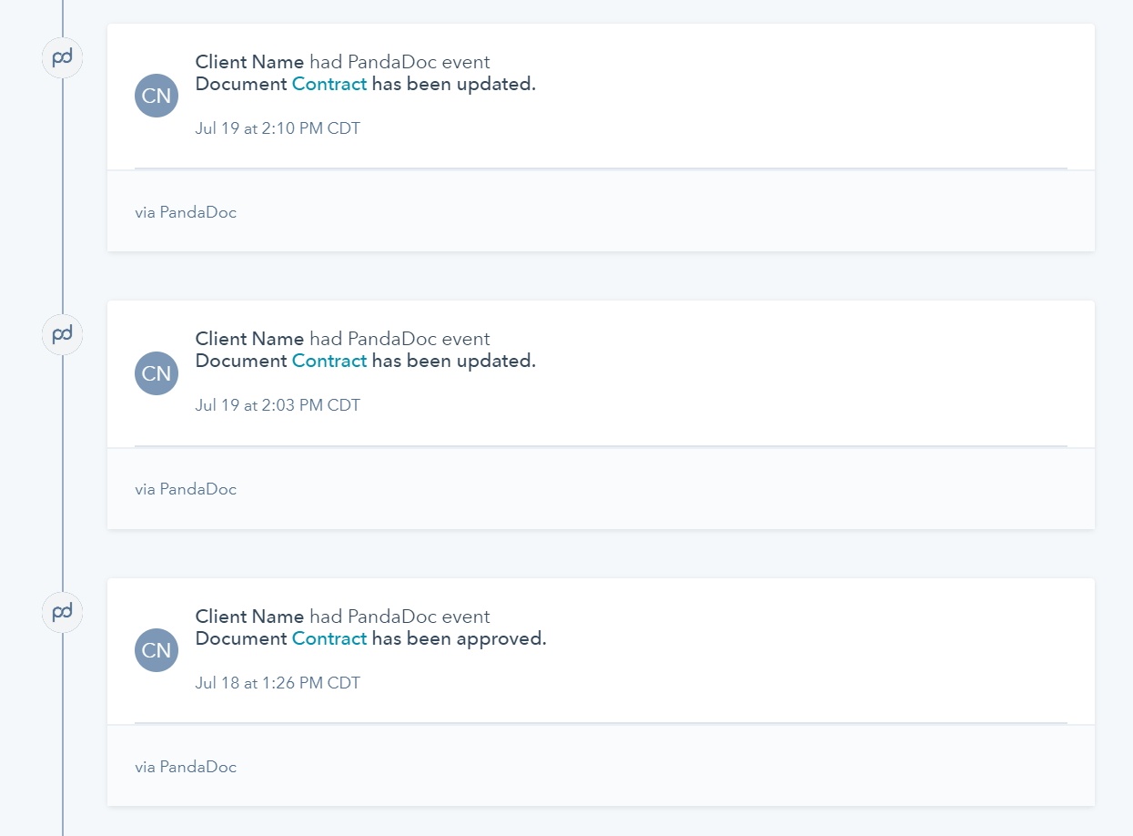 PandaDoc Passes Information into HubSpot's Contact Timeline