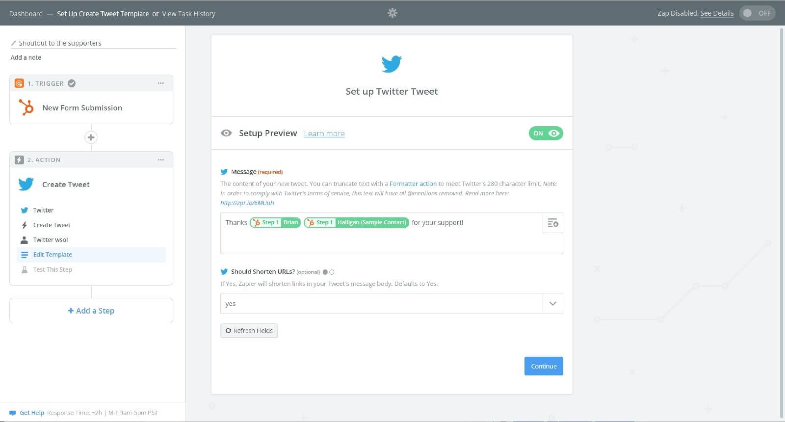 HubSpot to Twitter Zap