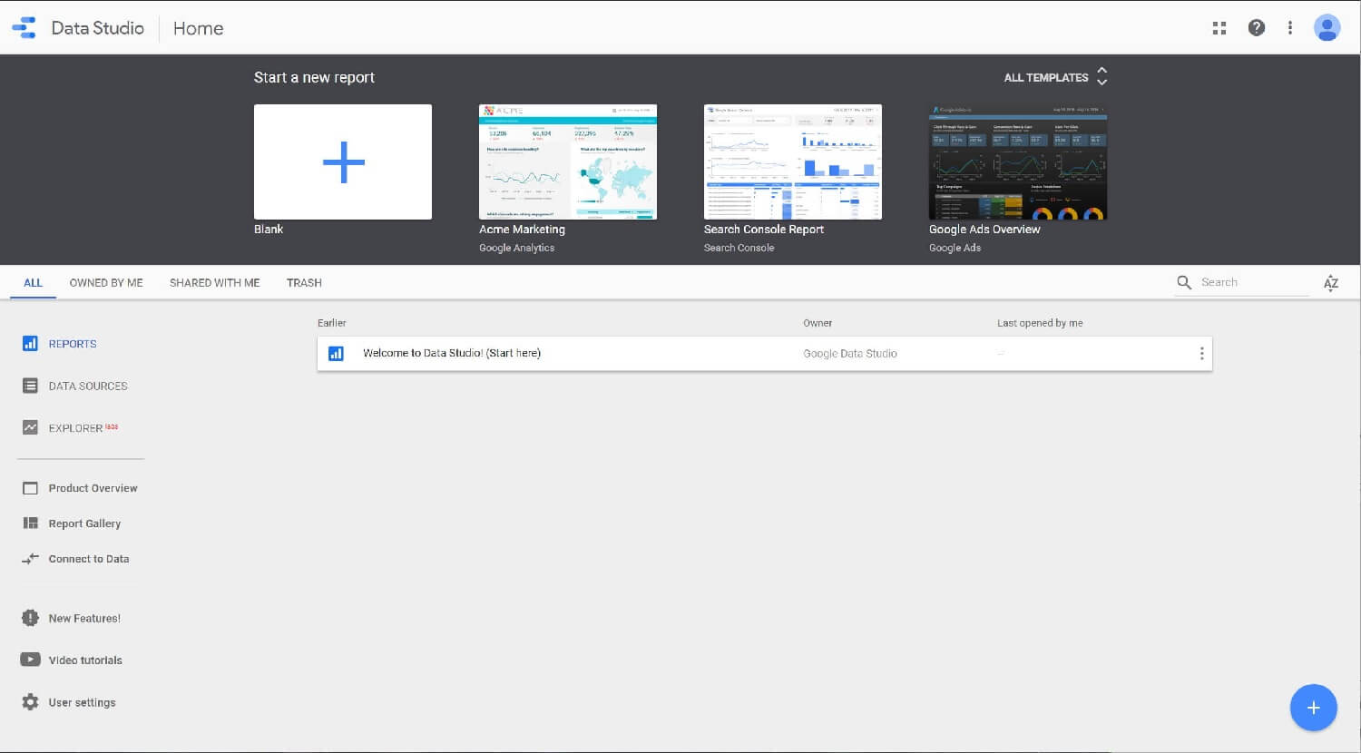 Google Data Studio Home Dashboard