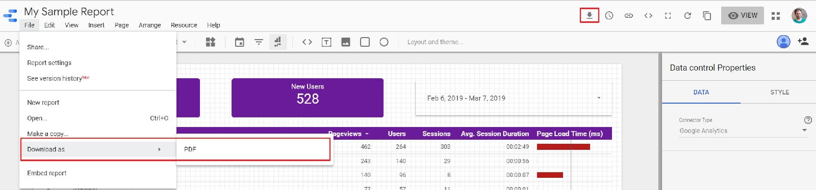 Downloading the Data Studio Report