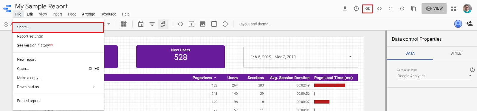 Sharing the Data Studio Report