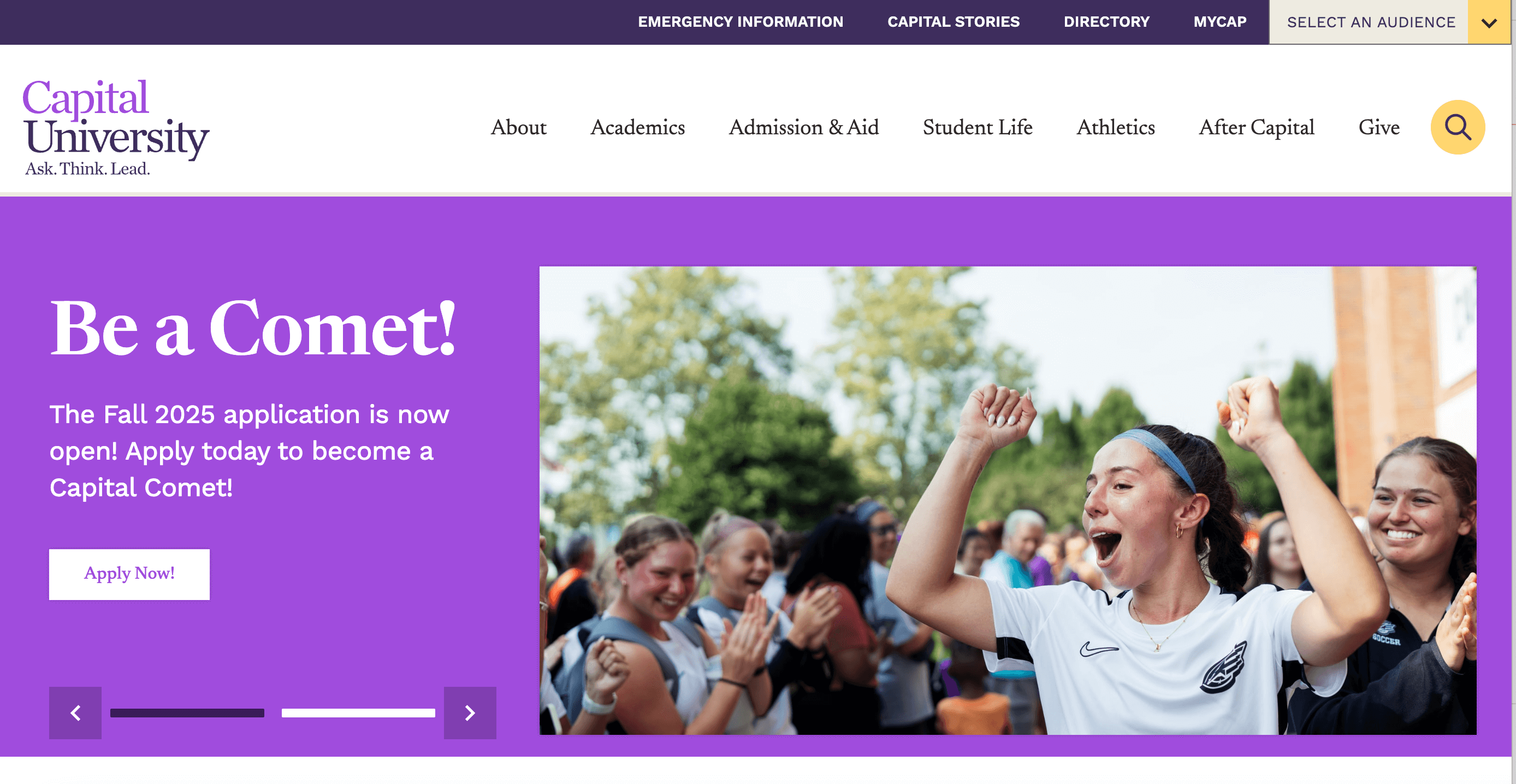 Capital University's new homepage
