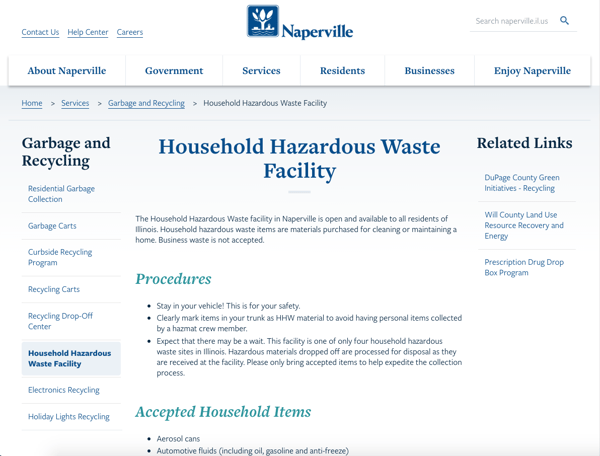 City of Naperville breadcrumb example