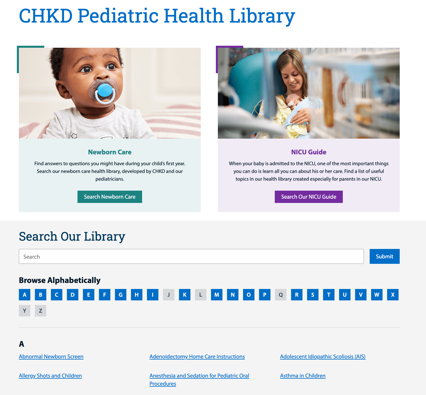 Searchable health library for families