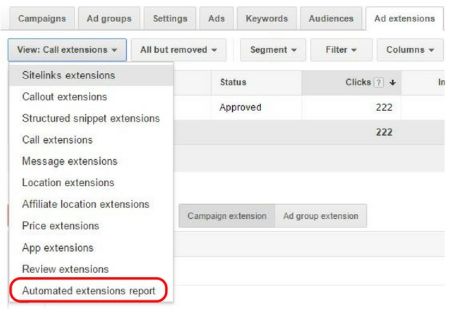 AdWords View Automated Extensions