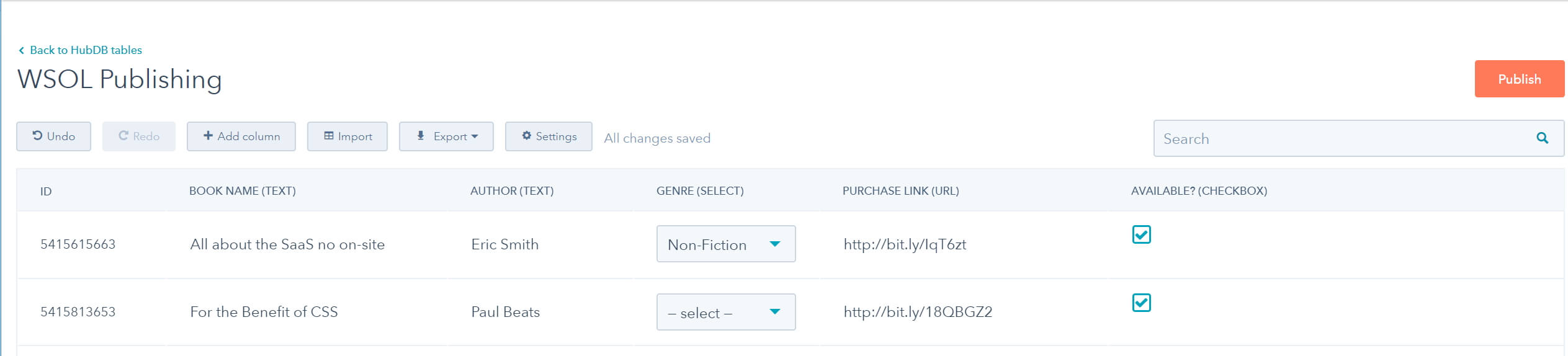 HubDB Table View