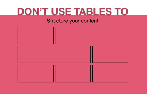 Do'nt use tables to structure your content