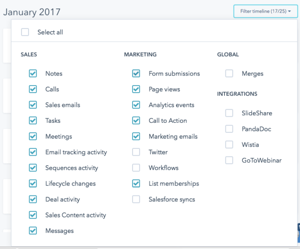 HubSpot Contact Timeline Filter