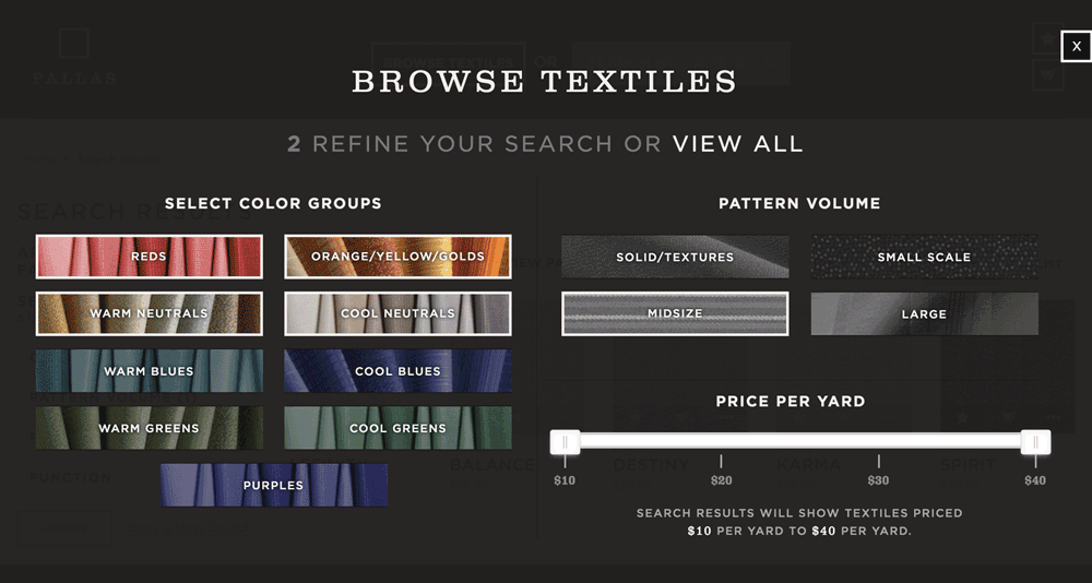 Interactive textile search